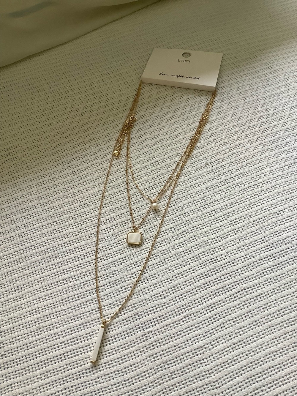 LOFT Gold and Cream Multi-Layer Pendant Necklace